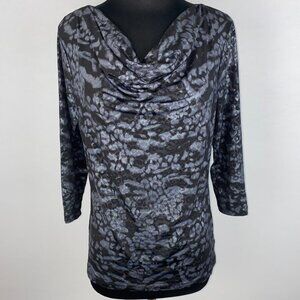 Allen B. By Allen Schwartz Womens M Animal Print Cowl Neck Top 3/4 Sleeves